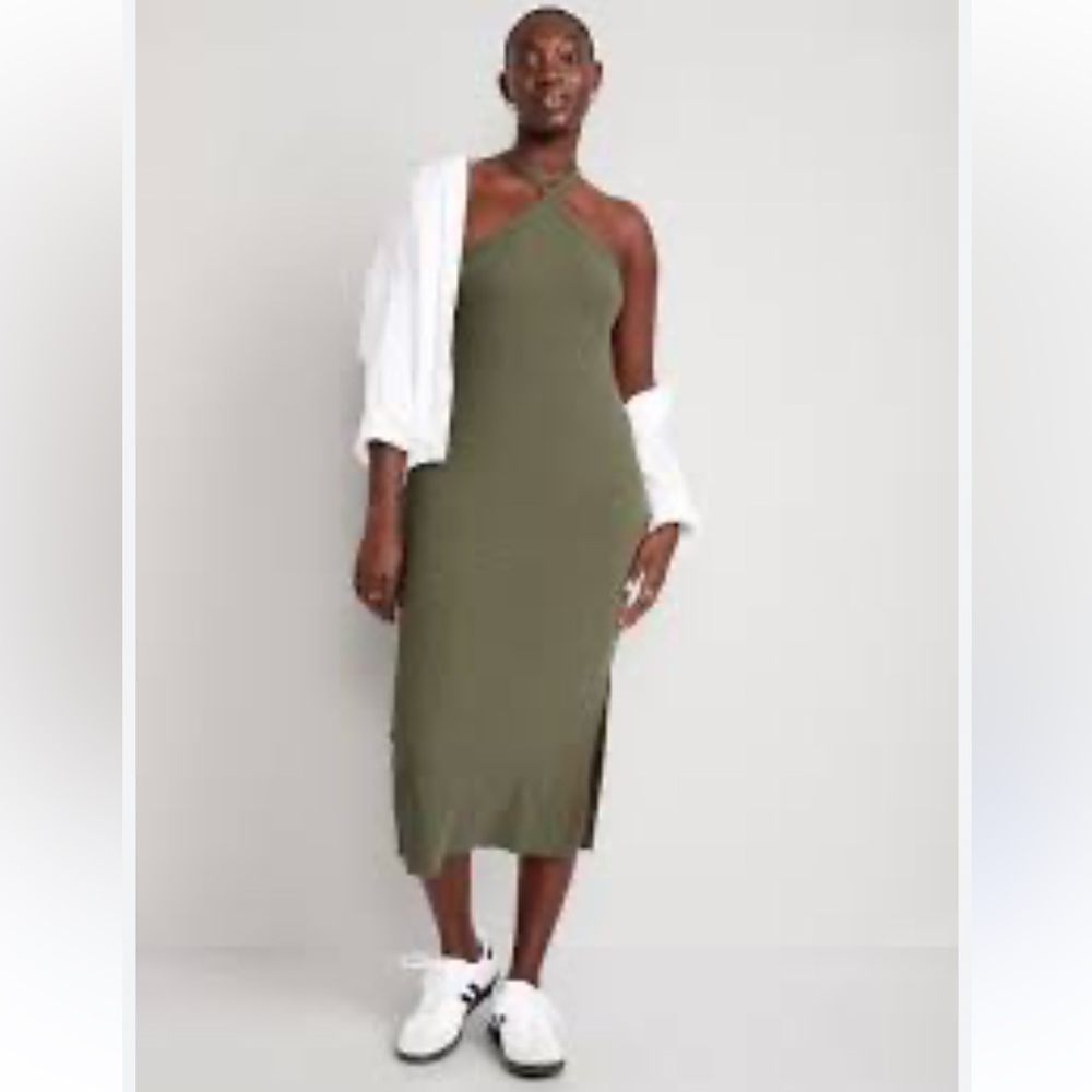 Old Navy Olive Green Midi Ribbed Dress